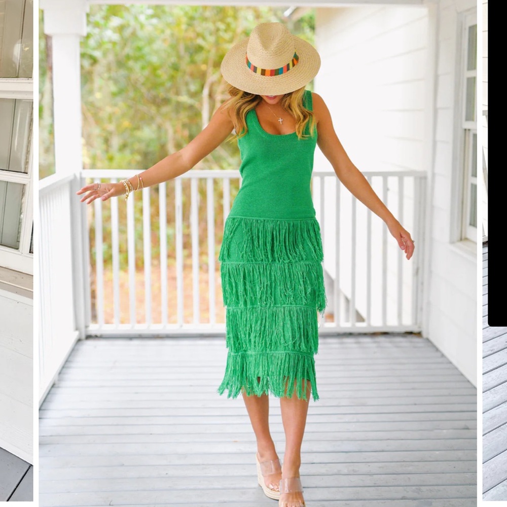 Green knit tassel dress